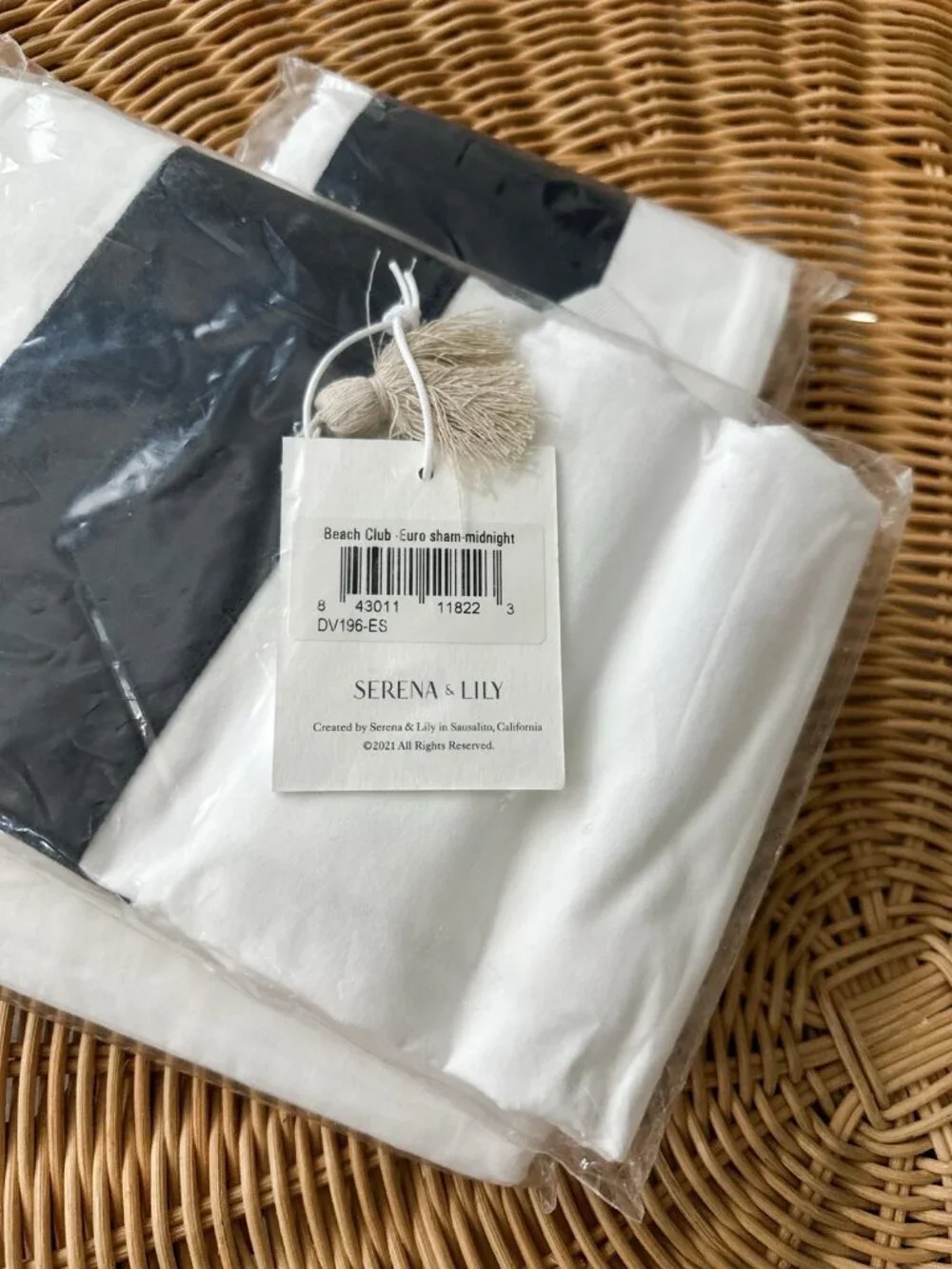 NEW Serena & Lily Beach Club Border Percale Euro Pillow Sham-Midnight Black